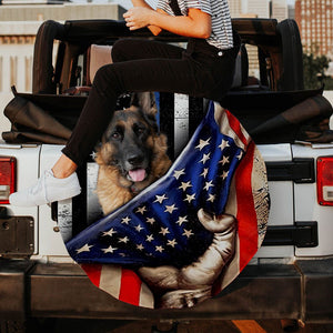 German Shepherd Dog Inside American Flag Independence Day Spare Tire Cover