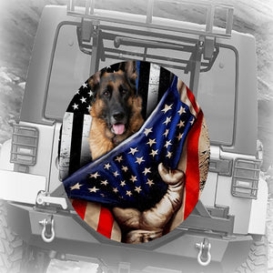 German Shepherd Dog Inside American Flag Independence Day Spare Tire Cover