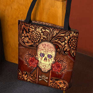 German Shepherd Skull Flower Cloth Tote Bag