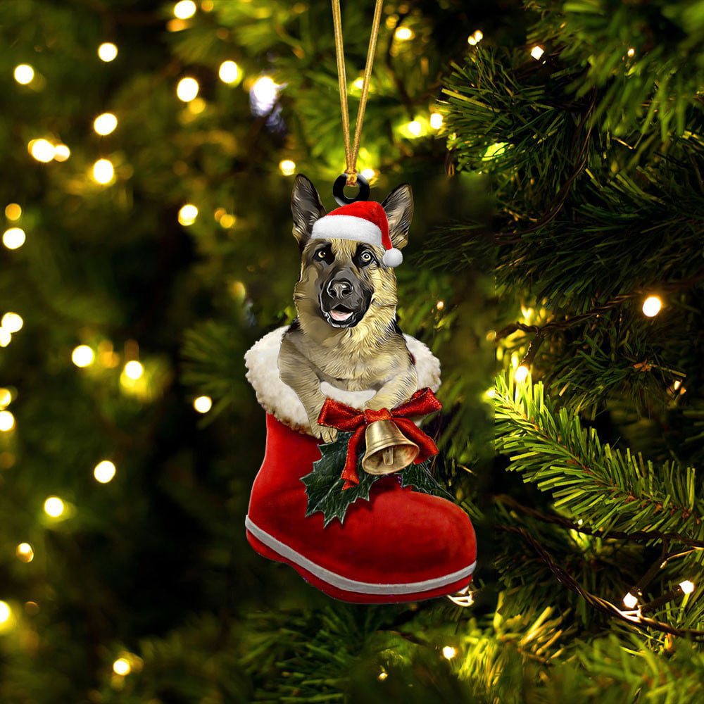 German Shepherd (2)-1-In Santa Boot Christmas-Two Sided Ornament