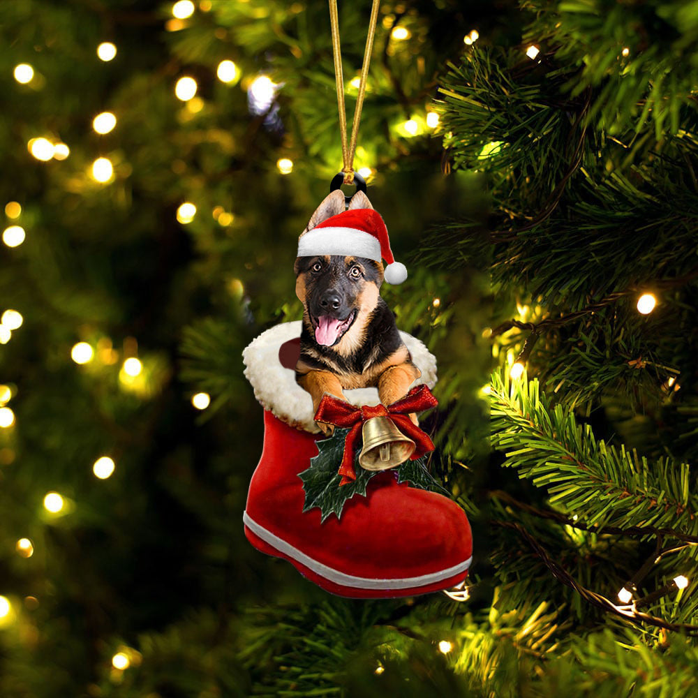 German Shepherd (6)-1-In Santa Boot Christmas-Two Sided Ornament