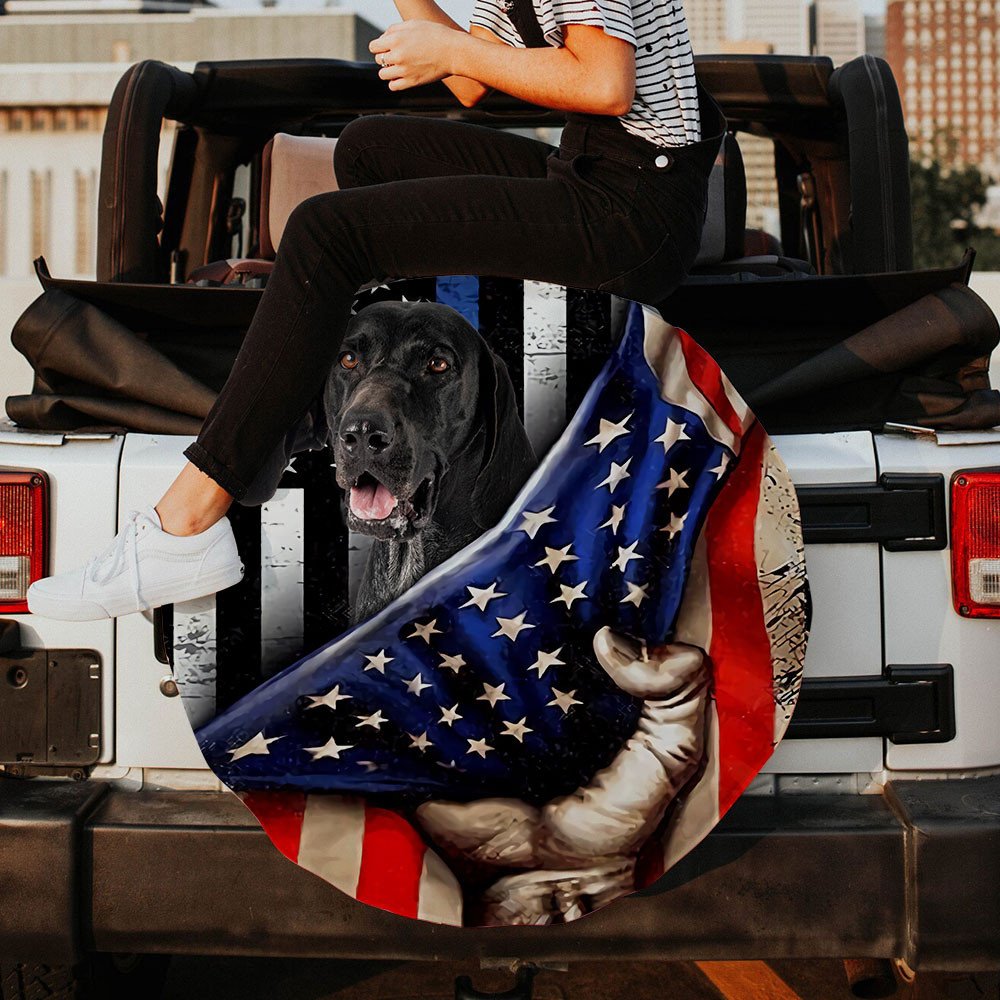 German Shorted Pointer Inside American Flag Independence Day Spare Tire Cover