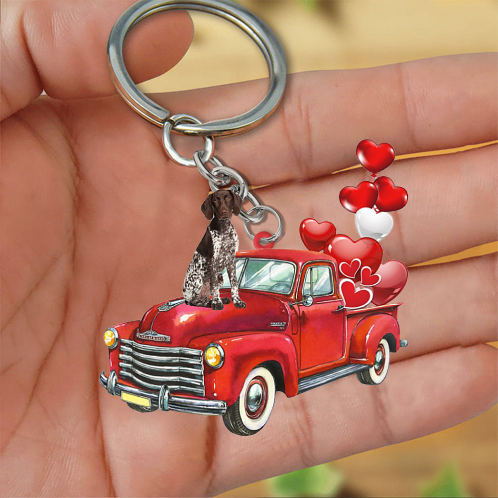 German Shorthaired Pointer-Red Sports Car flat Acrylic Keychain