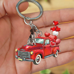 German Shorthaired Pointer-Red Sports Car flat Acrylic Keychain