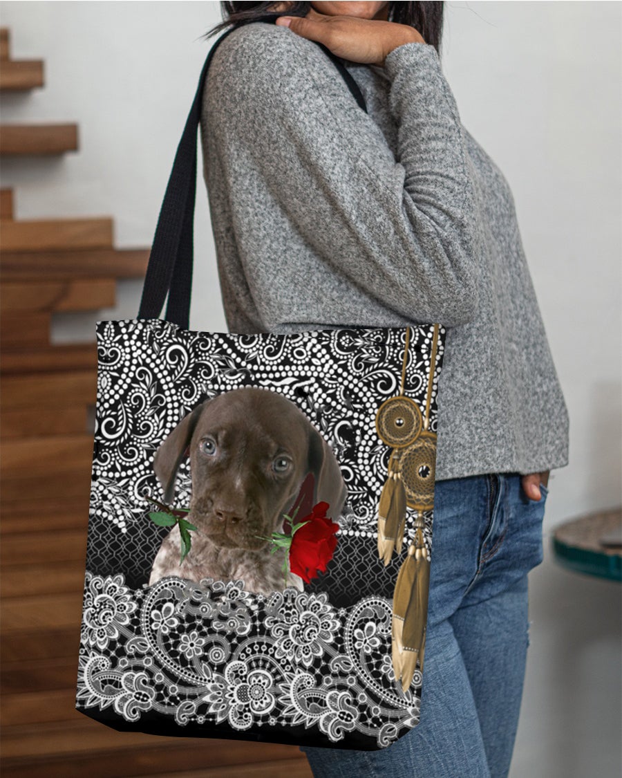 German Shorthaired Pointer-Rose Cloth Tote Bag