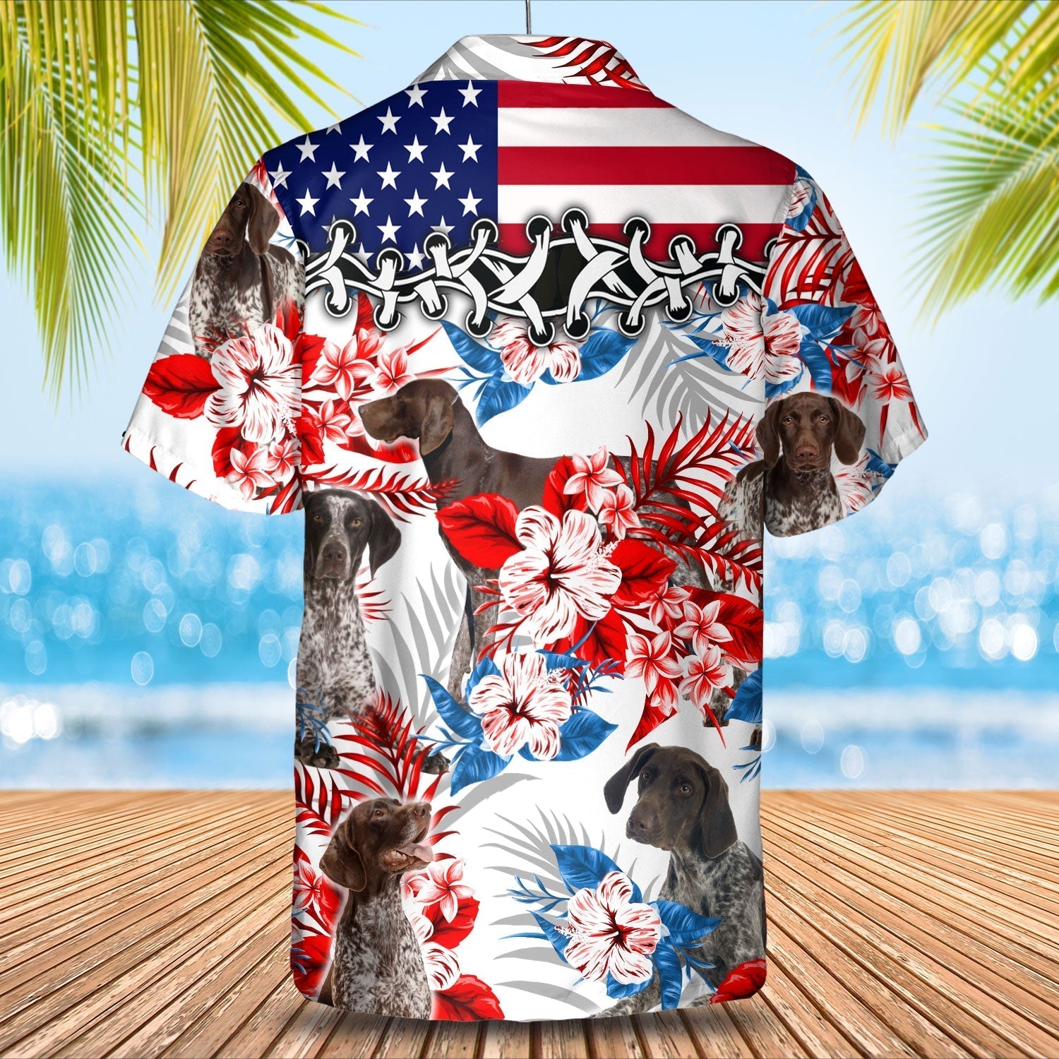 German Shorthaired Pointer American Flag Hawaiian Shirt