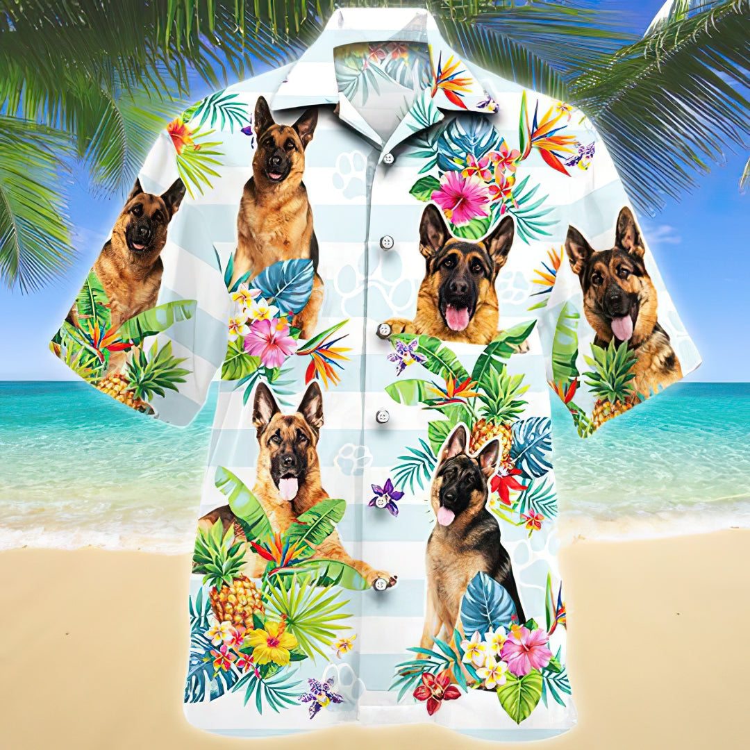 German Shepherd Tropical Flower Hawaiian Shirt