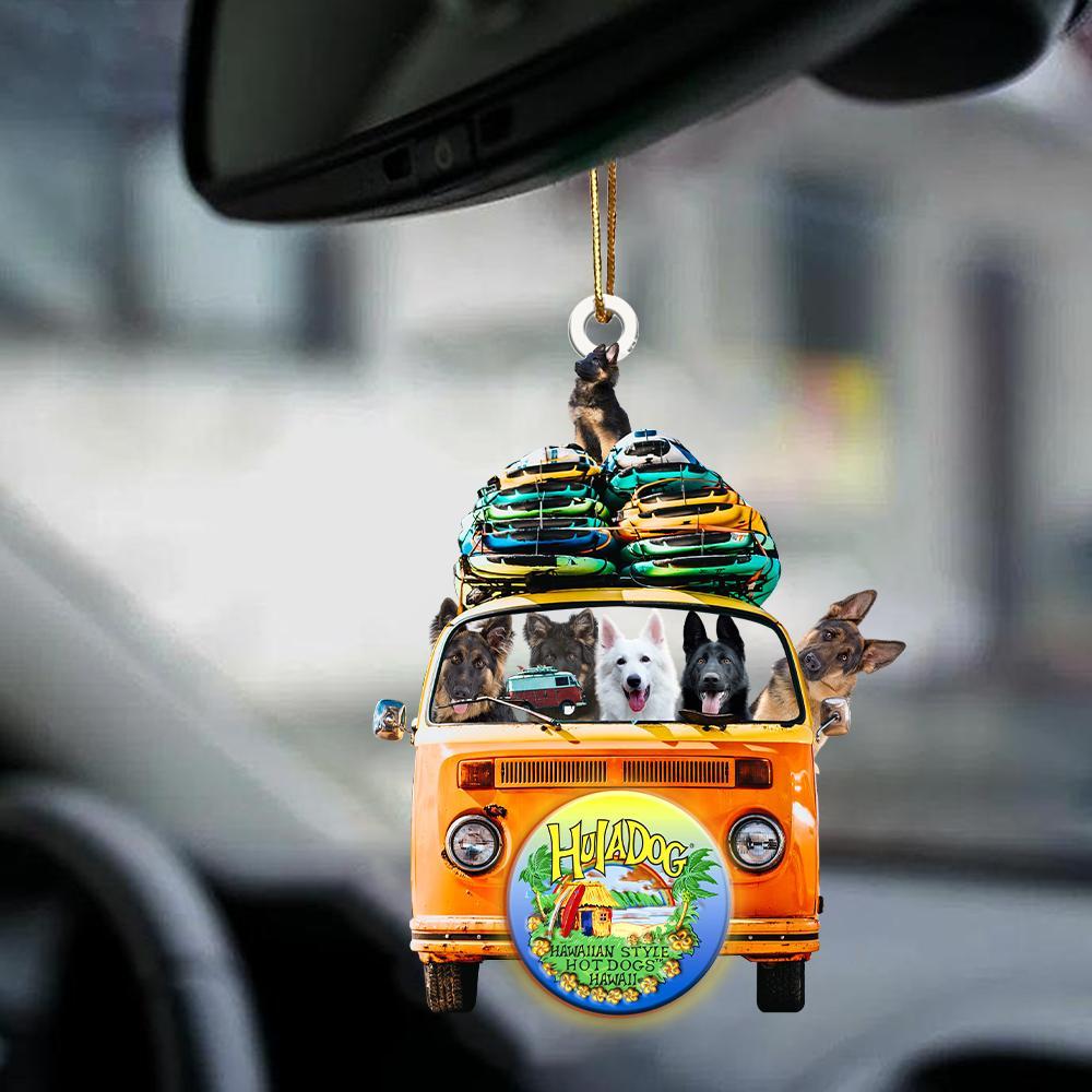 German Shepherd-Orange Hippie Van-Two Sided Ornament