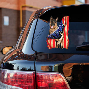 German shepherd 2-American Flag Front Car Sticker