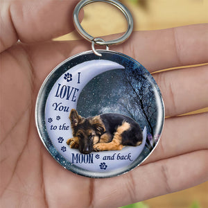 German shepherd Moon Back-Round Resin Epoxy Metal Keychain