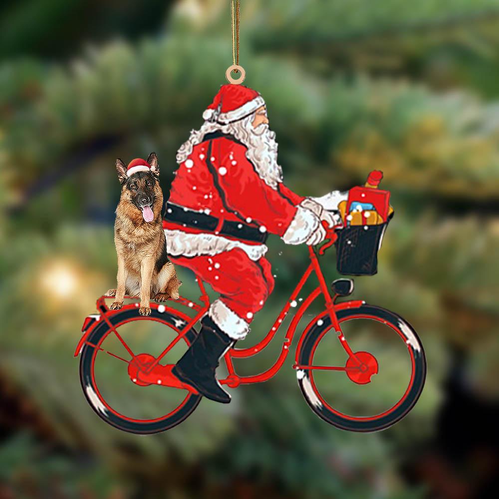 Santa Claus riding a bike with German shepherd (4)-Two Sided Ornament