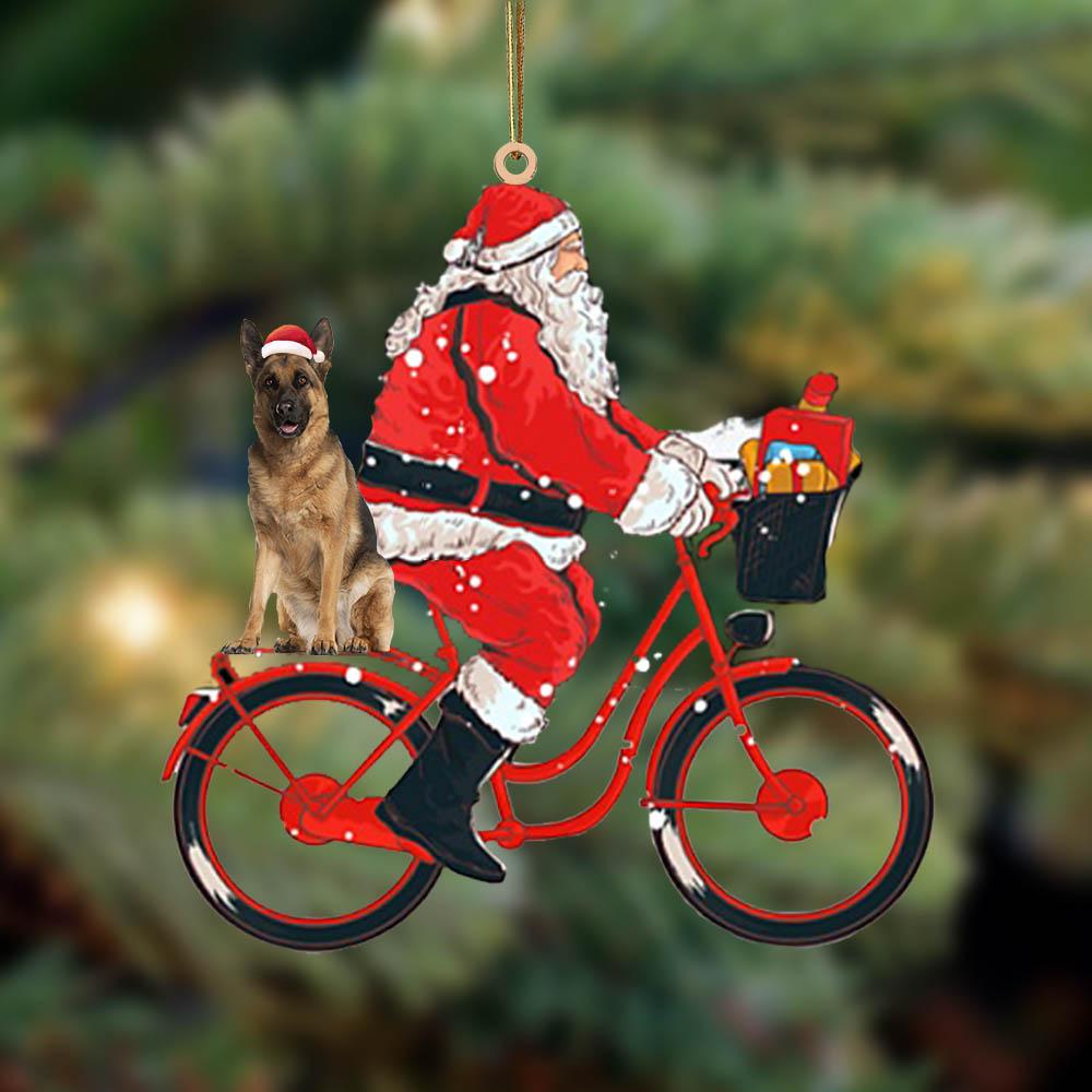 Santa Claus riding a bike with German shepherd (5)-Two Sided Ornament