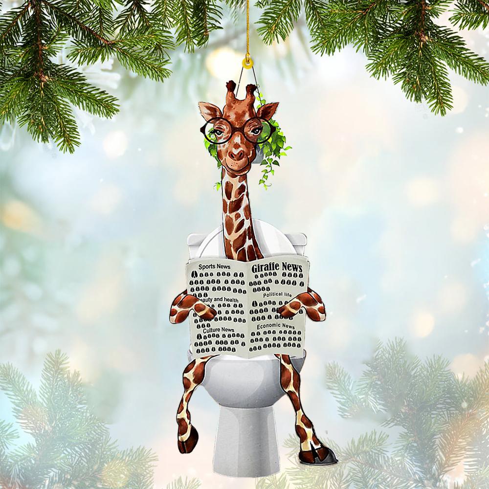 Giraffe Sitting On A Toilet-Two Sides Ornament