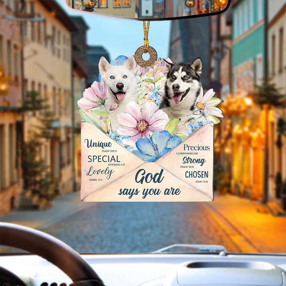 God Send Flower Letter To White Husky-Two Sides Ornament