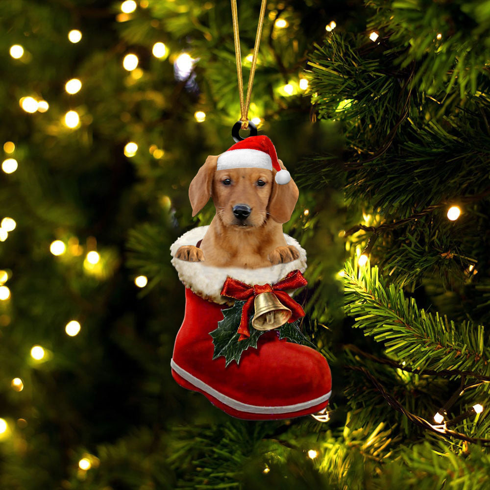 Goldador-1-In Santa Boot Christmas-Two Sided Ornament