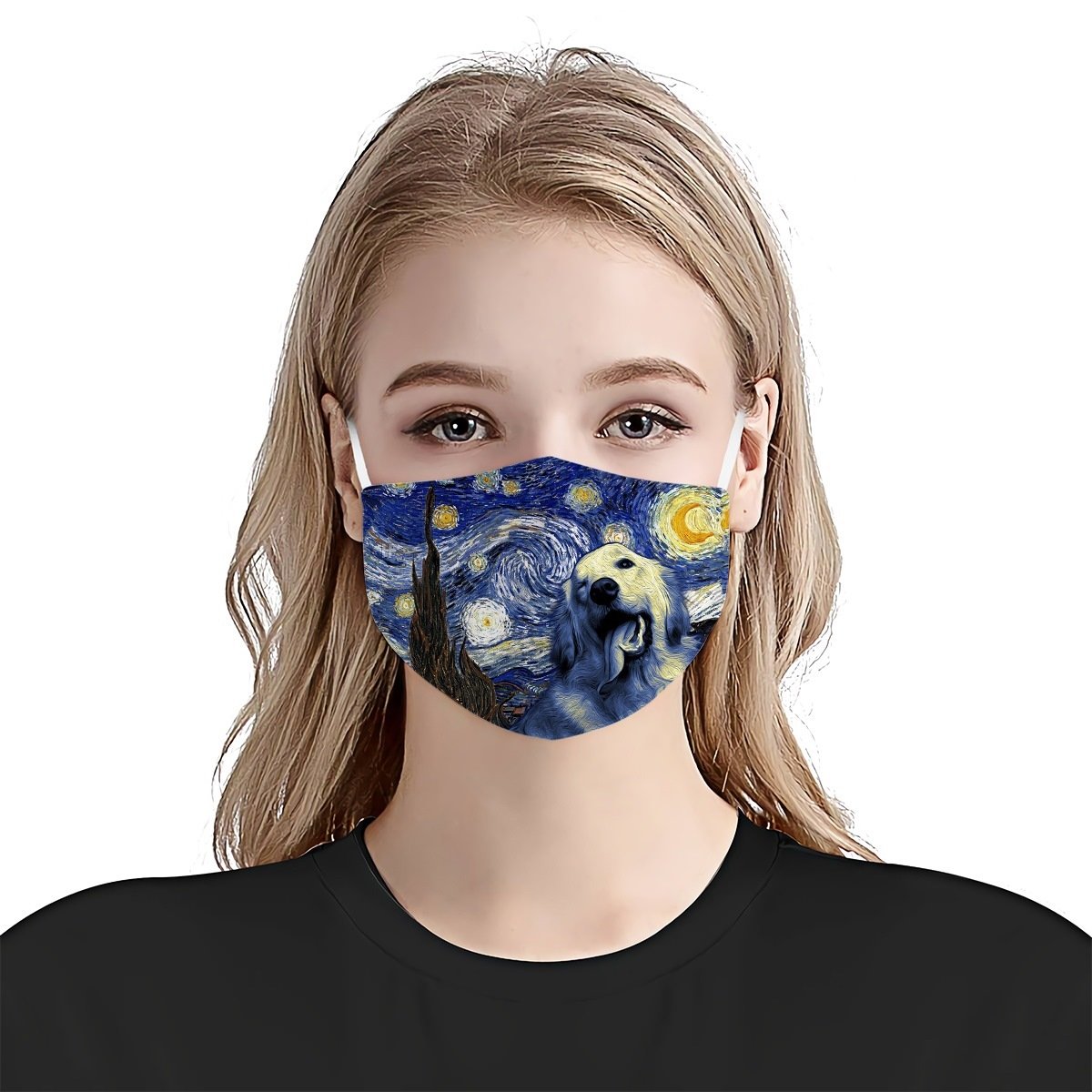 Golden Retriever Dog Portrait Starry Night Styles EZ02 1804 Face Mask