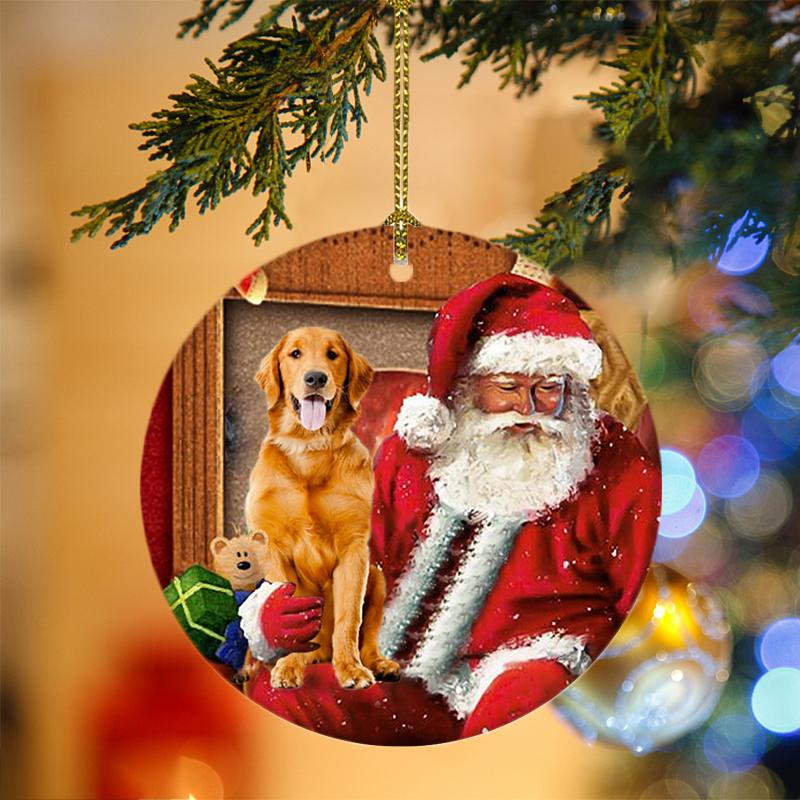 Golden Retriever With Santa Christmas Ornament