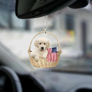 Golden-With American Flag Two Sides Ornament