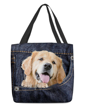 Golden Retriever-Dark Denim-Cloth Tote Bag