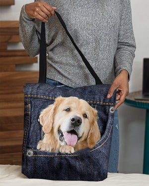 Golden Retriever-Dark Denim-Cloth Tote Bag