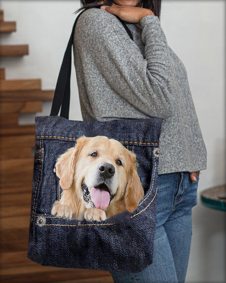 Golden Retriever-Dark Denim-Cloth Tote Bag