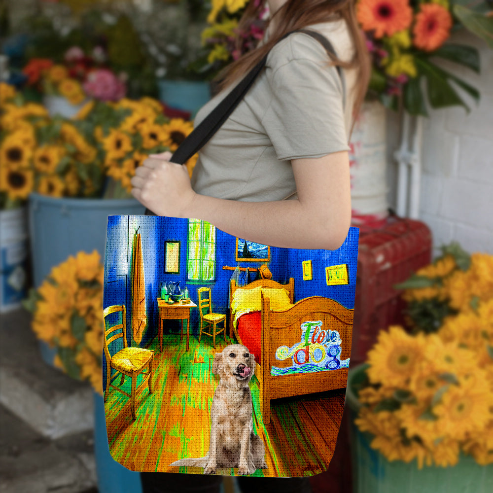 Golden Retrieve in the bedroom-Cloth Tote Bag