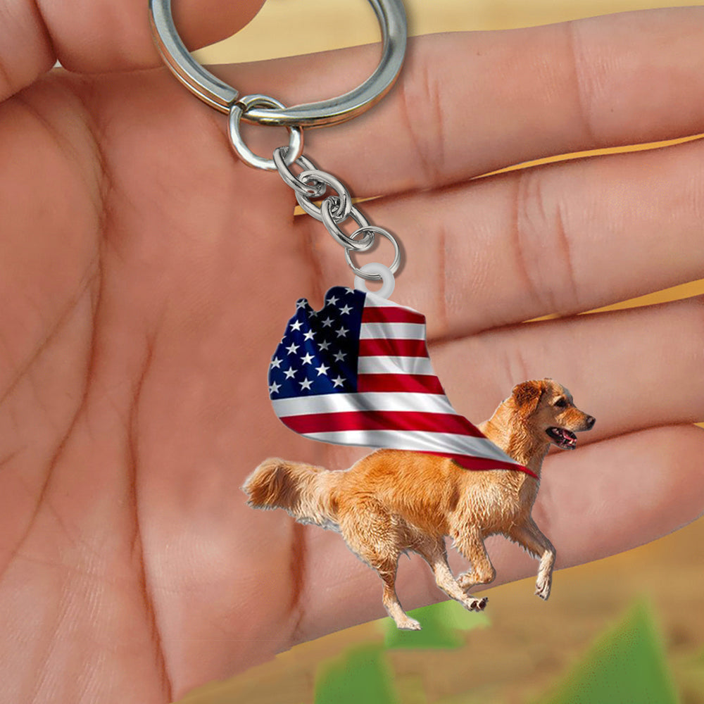 Golden Retriever-Happy Independence Day Flat Acrylic Keychain