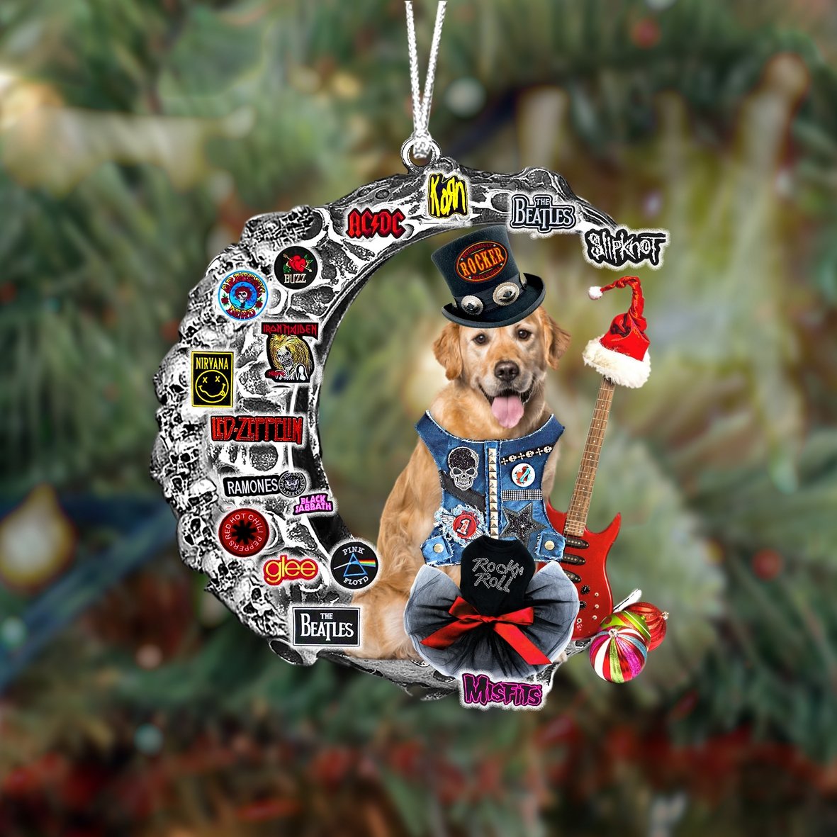 Golden Retriever-Metal Rock in Christmas Two Sided Ornament