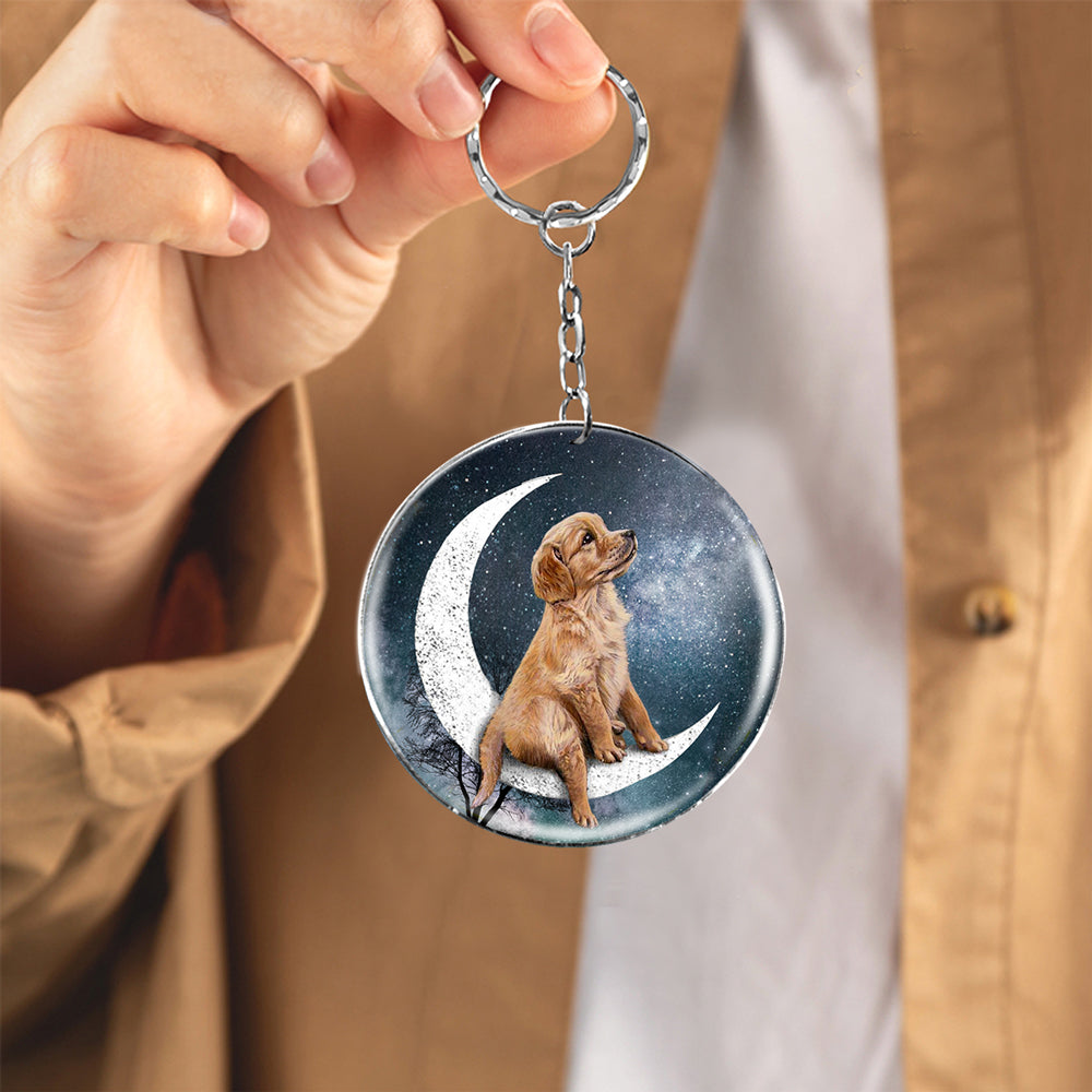 Golden Retriever-Stars and Moon-Round Resin Epoxy Metal Keychain