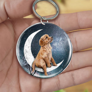 Golden Retriever-Stars and Moon-Round Resin Epoxy Metal Keychain