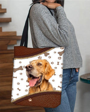 Golden Retriever-Zipper Texture-Cloth Tote Bag