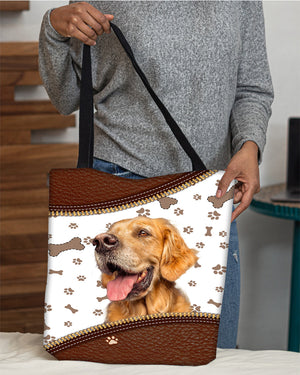 Golden Retriever-Zipper Texture-Cloth Tote Bag