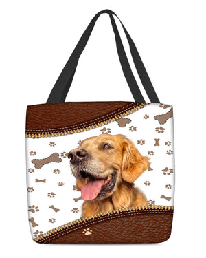 Golden Retriever-Zipper Texture-Cloth Tote Bag