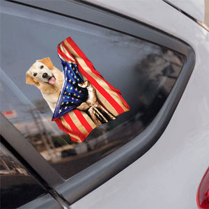 Golden Retriever 1-American Flag Front Car Sticker