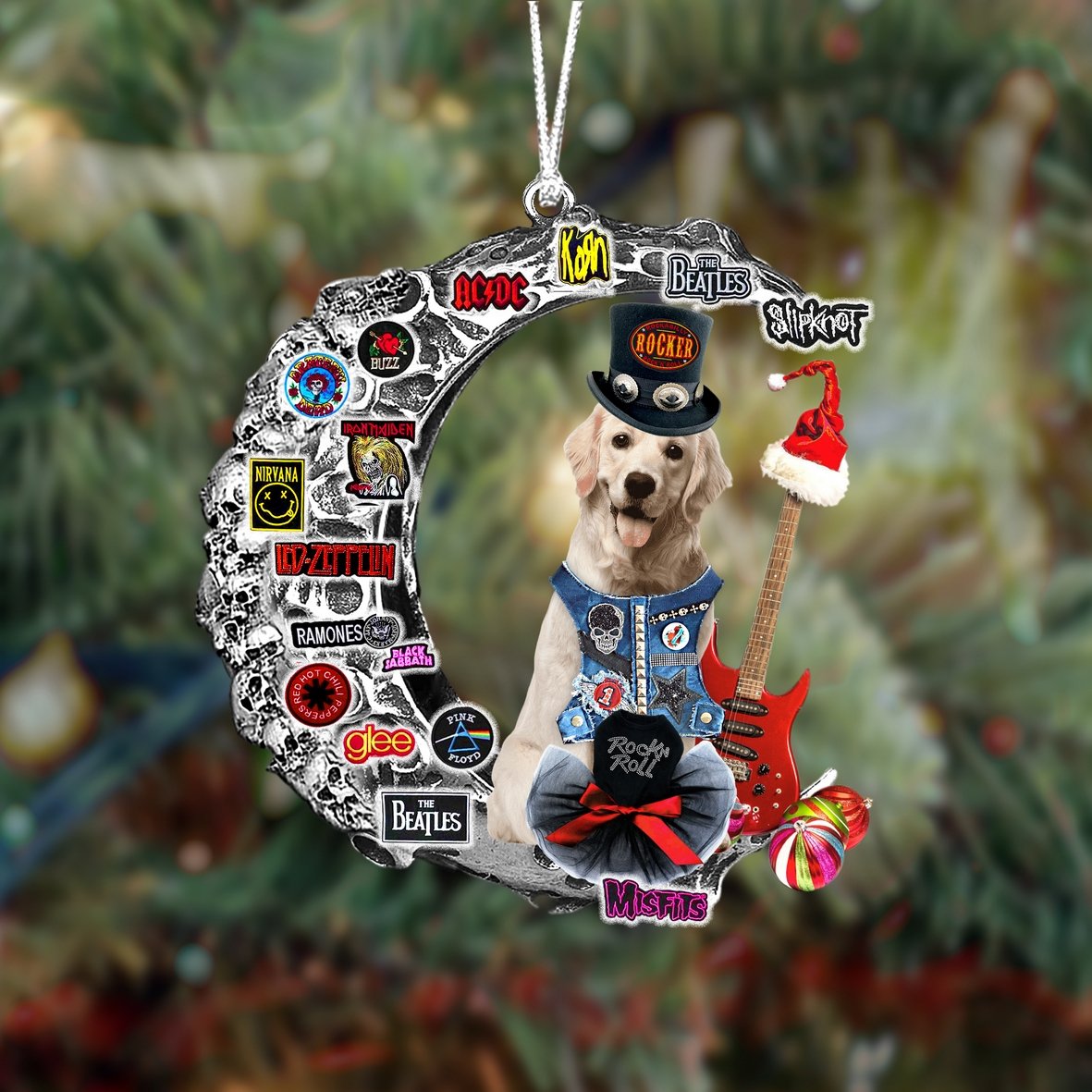 Golden Retriever 1-Metal Rock in Christmas Two Sided Ornament