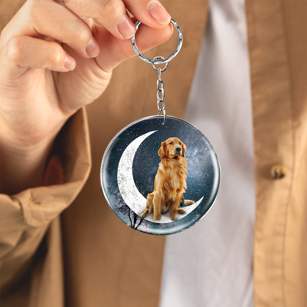 Golden Retriever 1-Stars and Moon-Round Resin Epoxy Metal Keychain