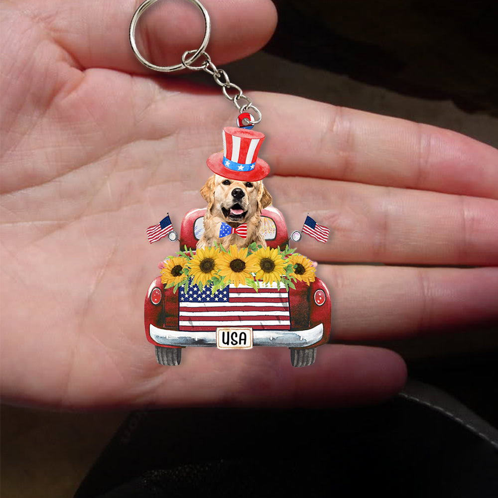 Golden Retriever 2-USA Truck Flat Acrylic Keychain