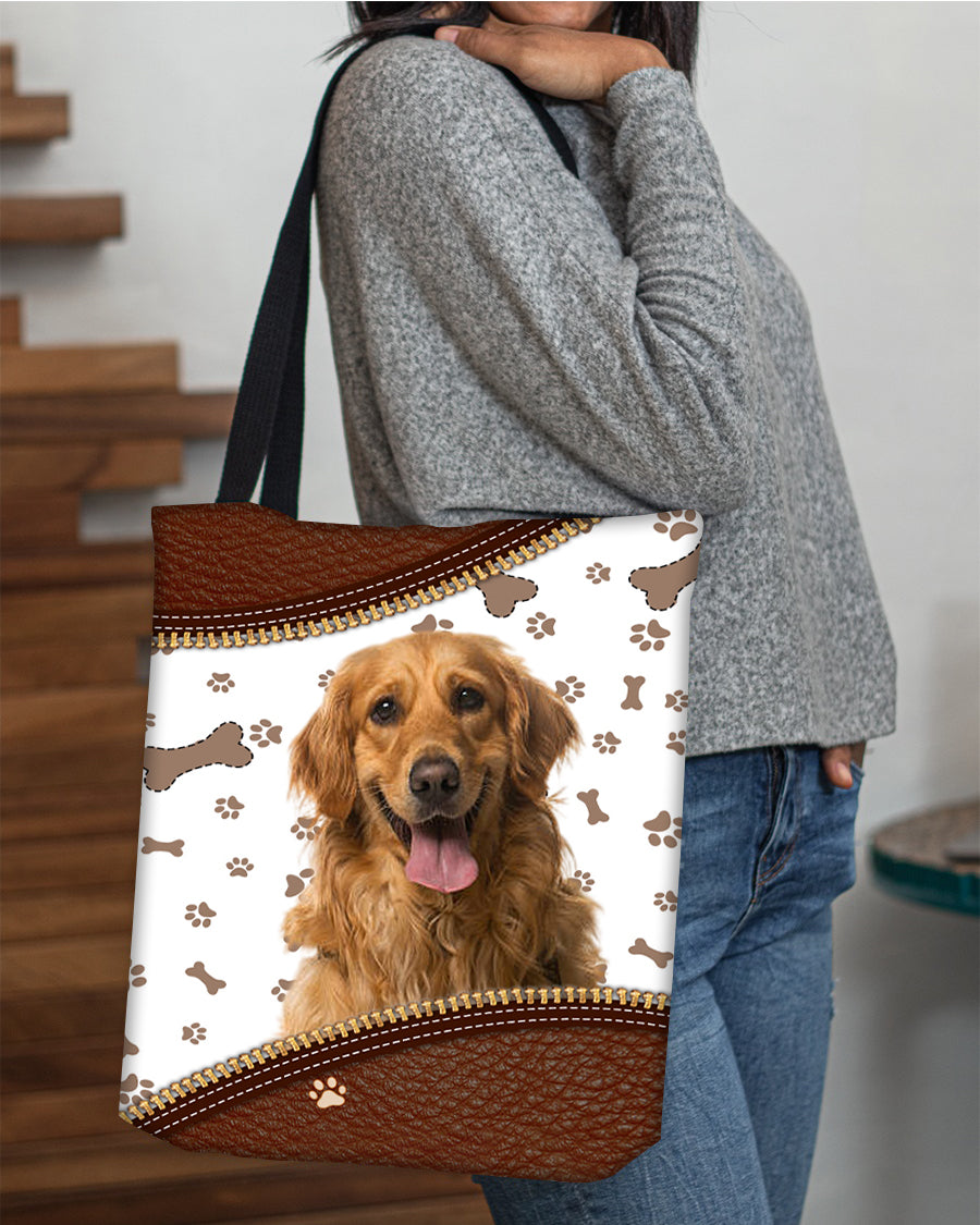 Golden Retriever 2-Zipper Texture-Cloth Tote Bag