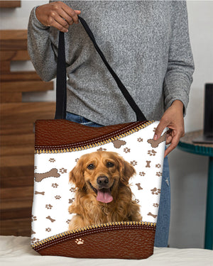 Golden Retriever 2-Zipper Texture-Cloth Tote Bag