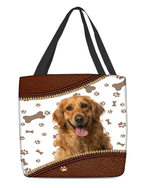 Golden Retriever 2-Zipper Texture-Cloth Tote Bag