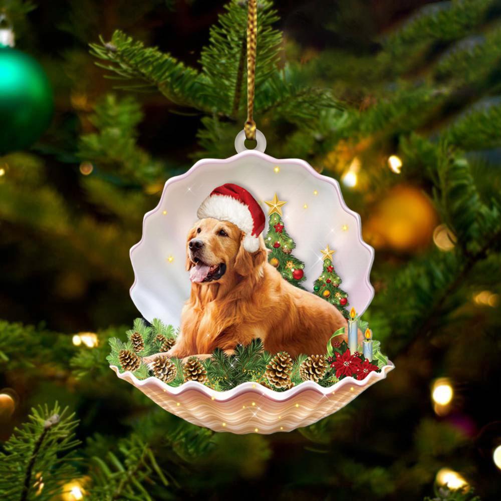 Golden Retriever 2 Lie In Seashell Xmas-Two Sided Ornament