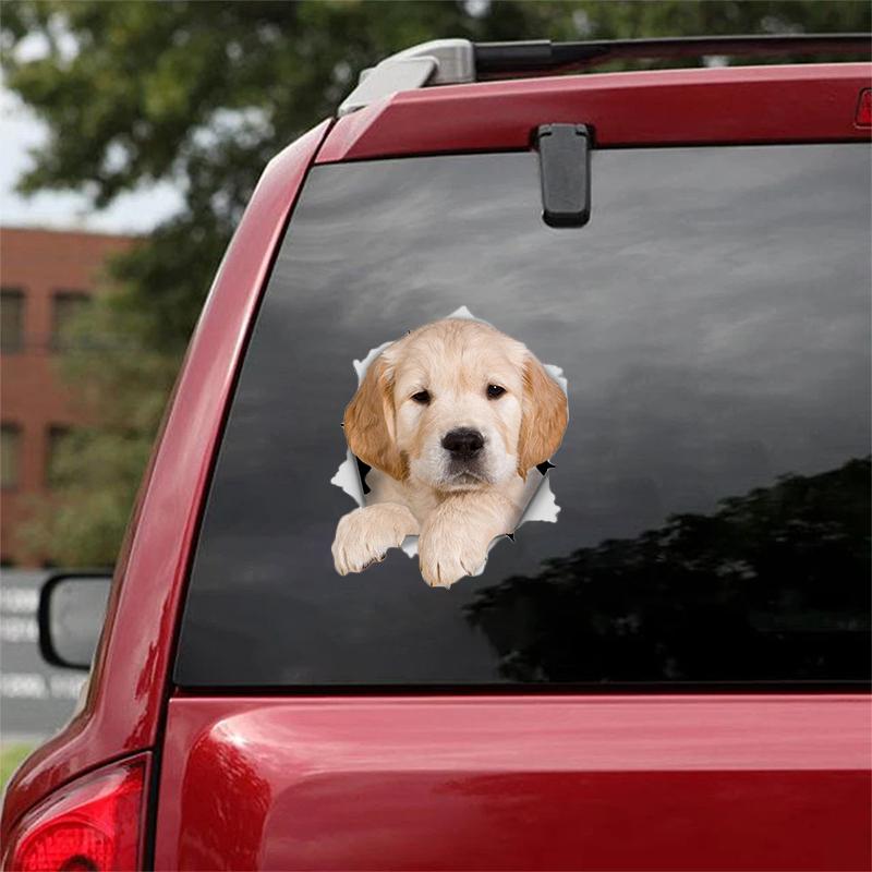 Cute Golden Retriever 2 CRACK CAR STICKER