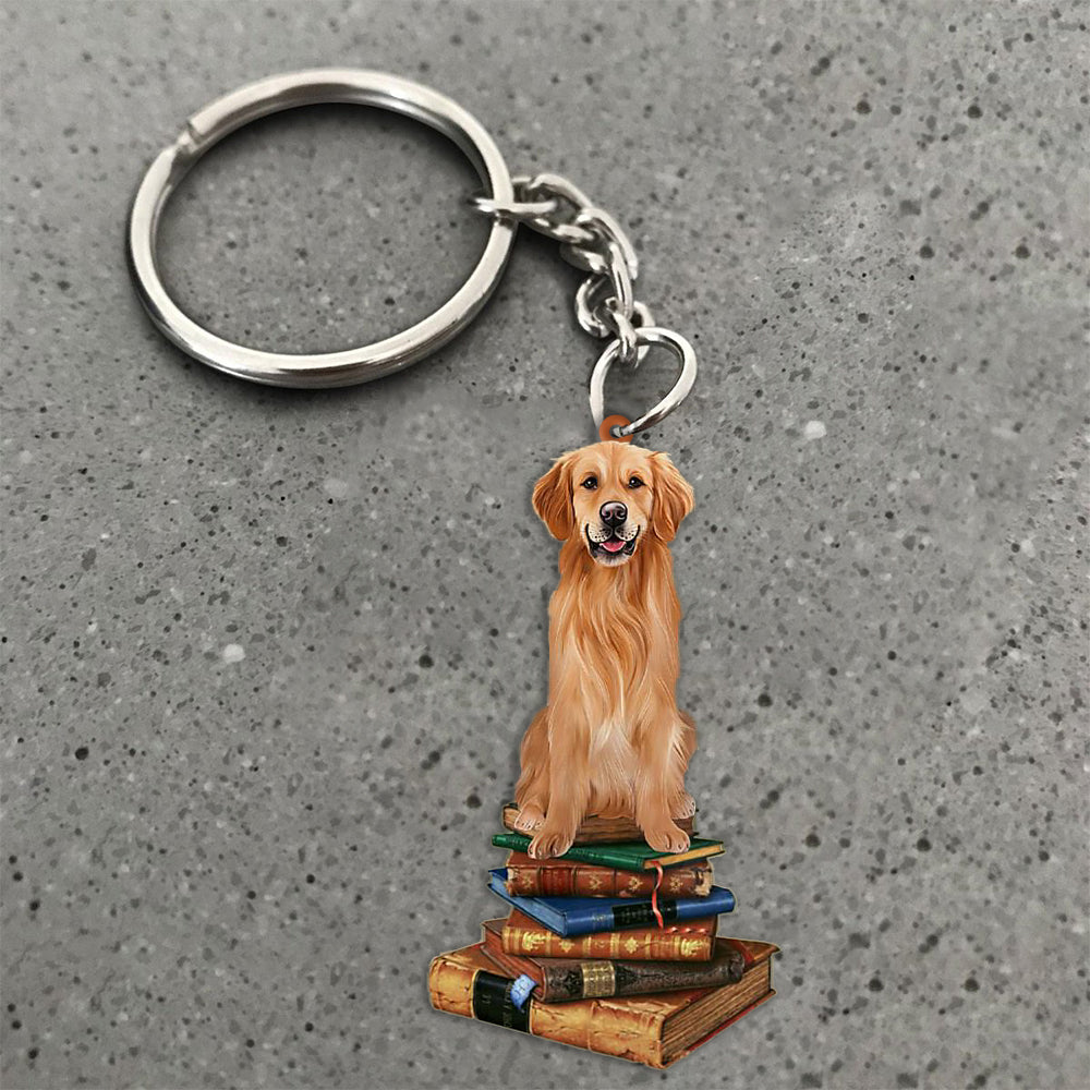 Golden Retriever-Sit On The Book-Flat Acrylic Keychain