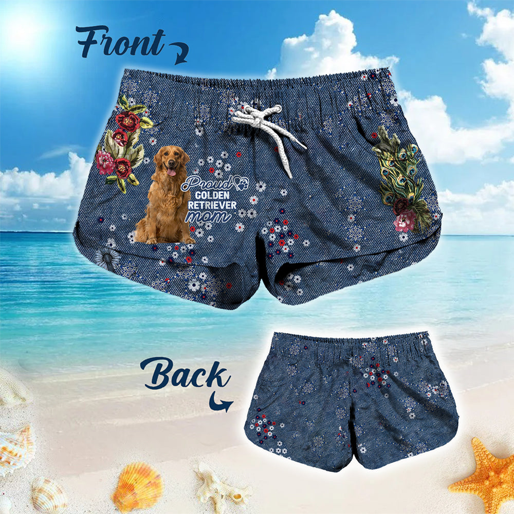 Golden Retriever 2 Pround Mom-Women Hawaii Beach Shorts