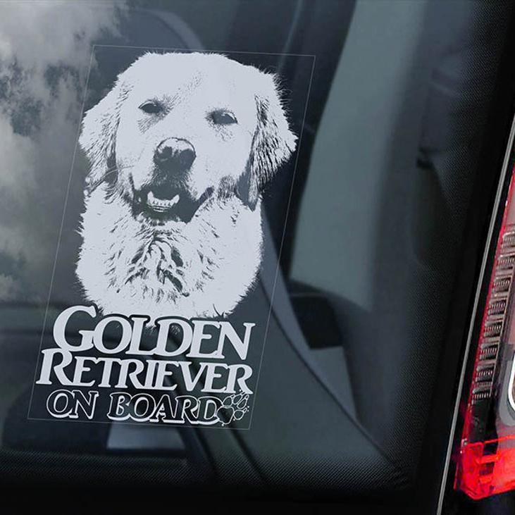 Golden Retriever2 on Board-Car Window Sticker-Dog Sign Decal
