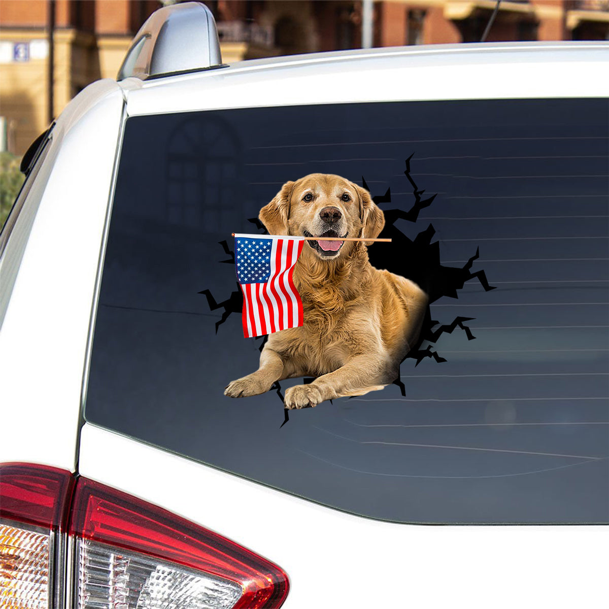 Golden Retriever 2 And American Flag Independent Day Car Sticker Decal