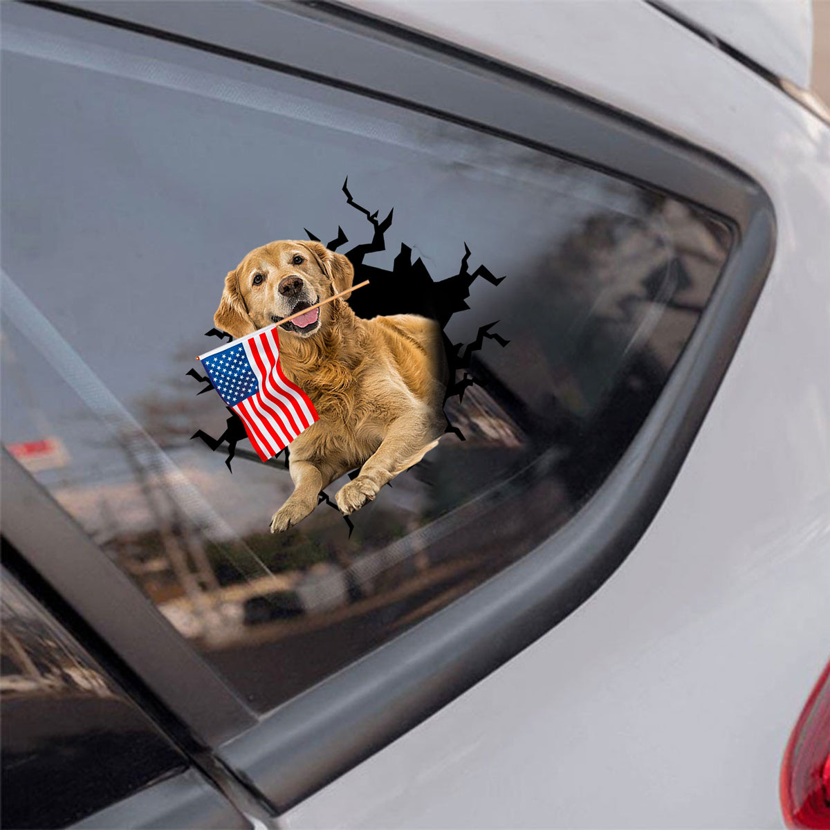 Golden Retriever 2 And American Flag Independent Day Car Sticker Decal