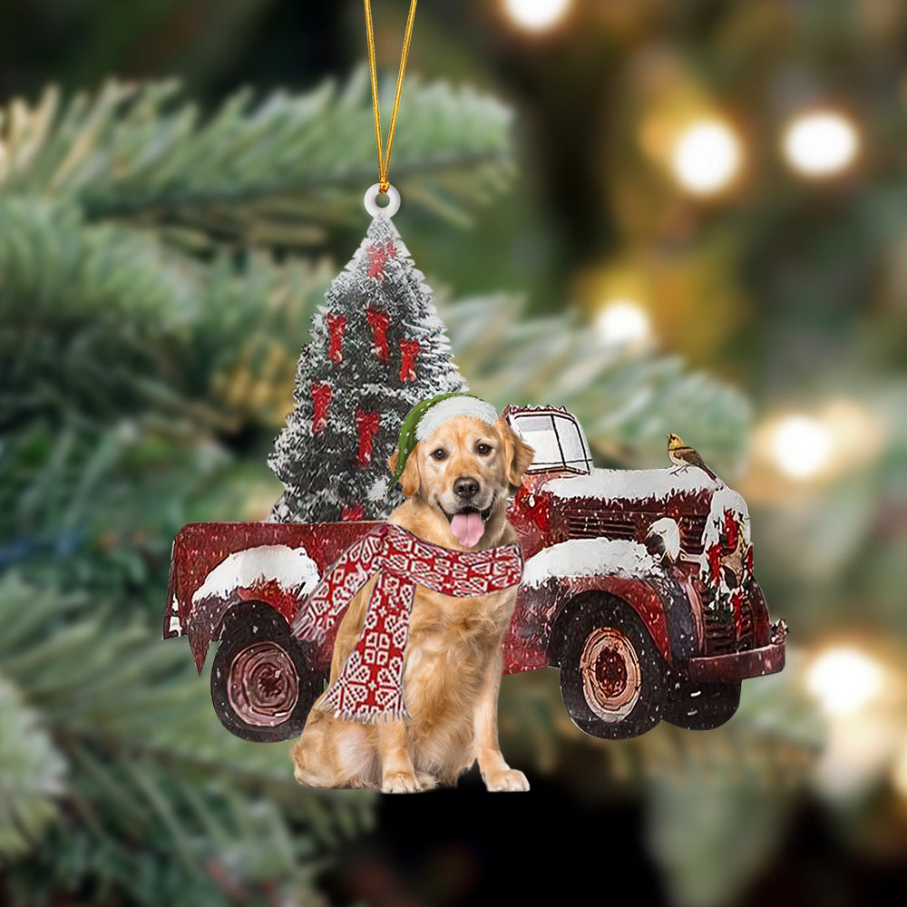 Golden Retriever 3-Christmas Truck Two Sided Ornament