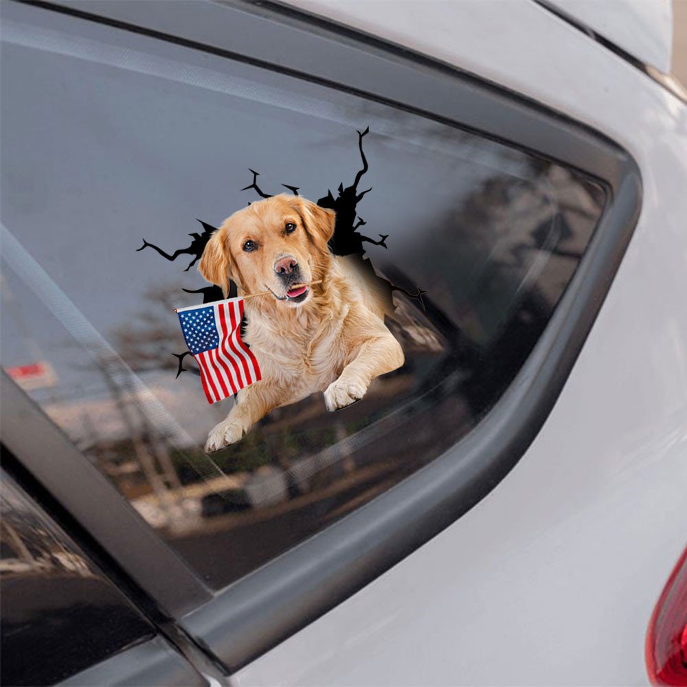 Golden Retriever And American Flag Independent Day Car Sticker Decal