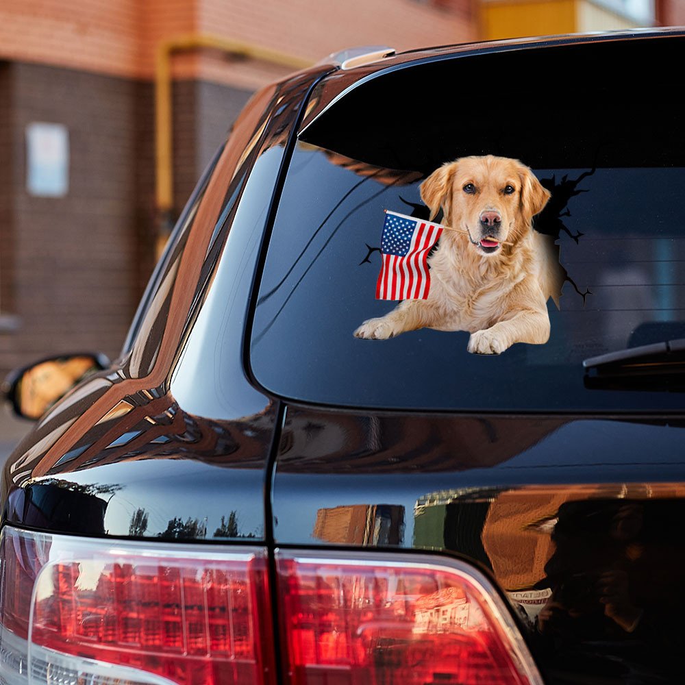 Golden Retriever And American Flag Independent Day Car Sticker Decal